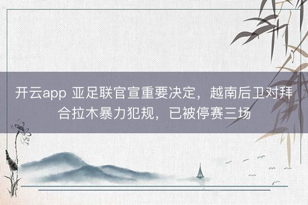 开云app 亚足联官宣重要决定，越南后卫对拜合拉木暴力犯规，已被停赛三场