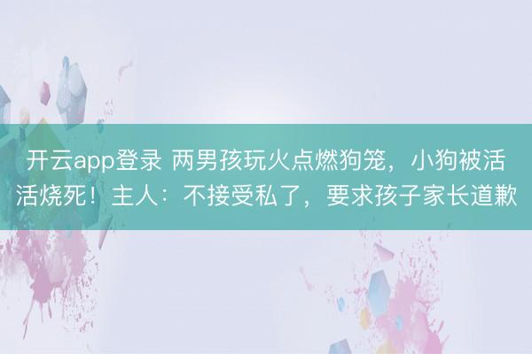 开云app登录 两男孩玩火点燃狗笼，小狗被活活烧死！主人：不接受私了，要求孩子家长道歉