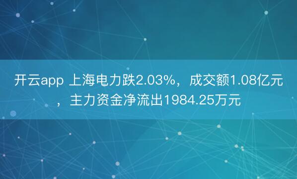 开云app 上海电力跌2.03%，成交额1.08亿元，主力资金净流出1984.25万元