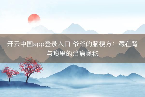 开云中国app登录入口 爷爷的脑梗方：藏在肾与痰里的治病奥秘