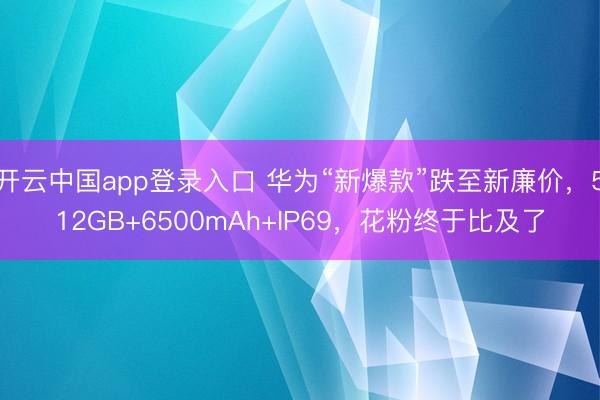 开云中国app登录入口 华为“新爆款”跌至新廉价，512GB+6500mAh+IP69，花粉终于比及了