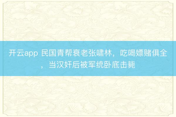 开云app 民国青帮衰老张啸林，吃喝嫖赌俱全，当汉奸后被军统卧底击毙
