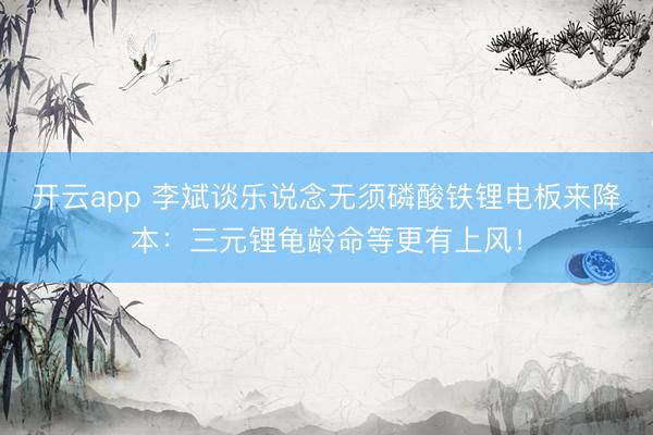 开云app 李斌谈乐说念无须磷酸铁锂电板来降本：三元锂龟龄命等更有上风！